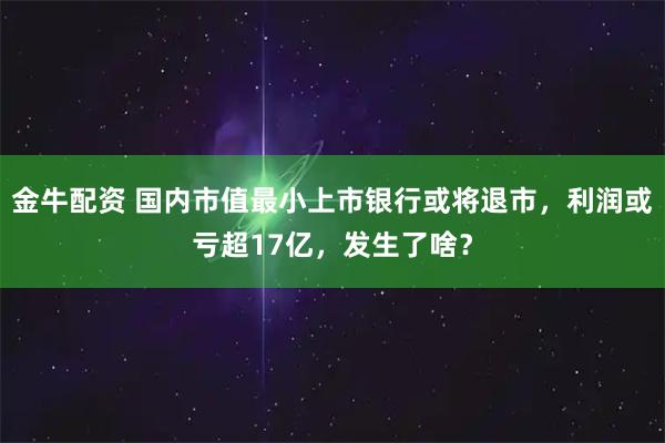 金牛配资 国内市值最小上市银行或将退市，利润或亏超17亿，发生了啥？